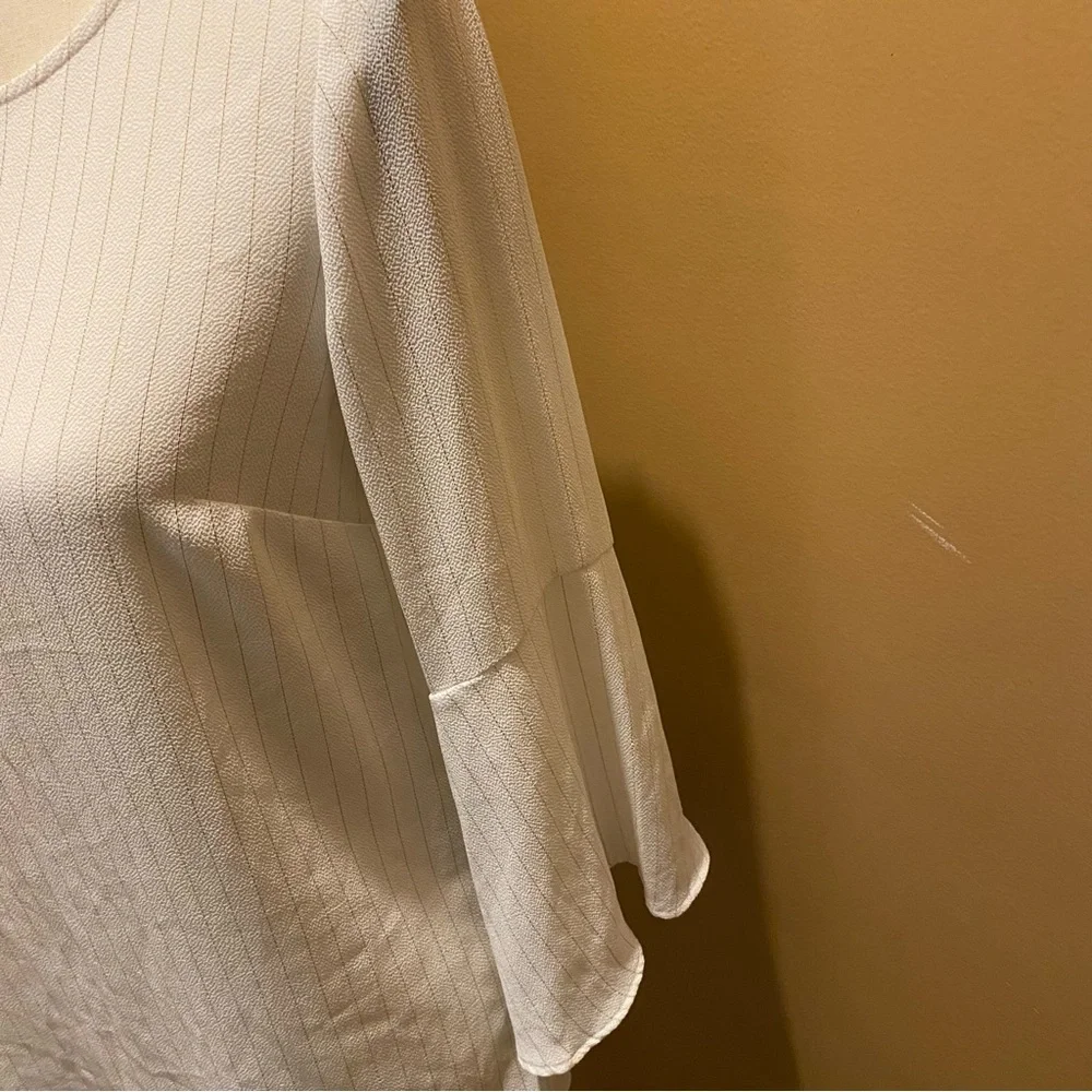 Roz & Ali white gold metallic thread pinstripes button down back large sleeve XS - Picture 4 of 12